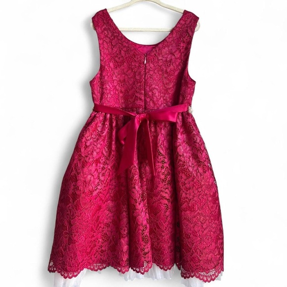 American Princess Red Lace Dress with Bow - Picture 5 of 8